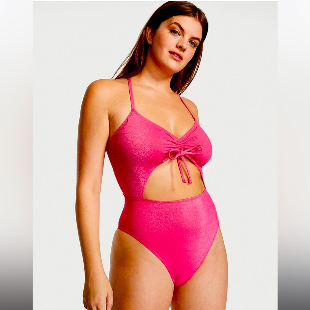 Victoria's Secret Swim, Strappy One-Piece Cutout Ruched Swimsuit, Pink, NWT, XL
